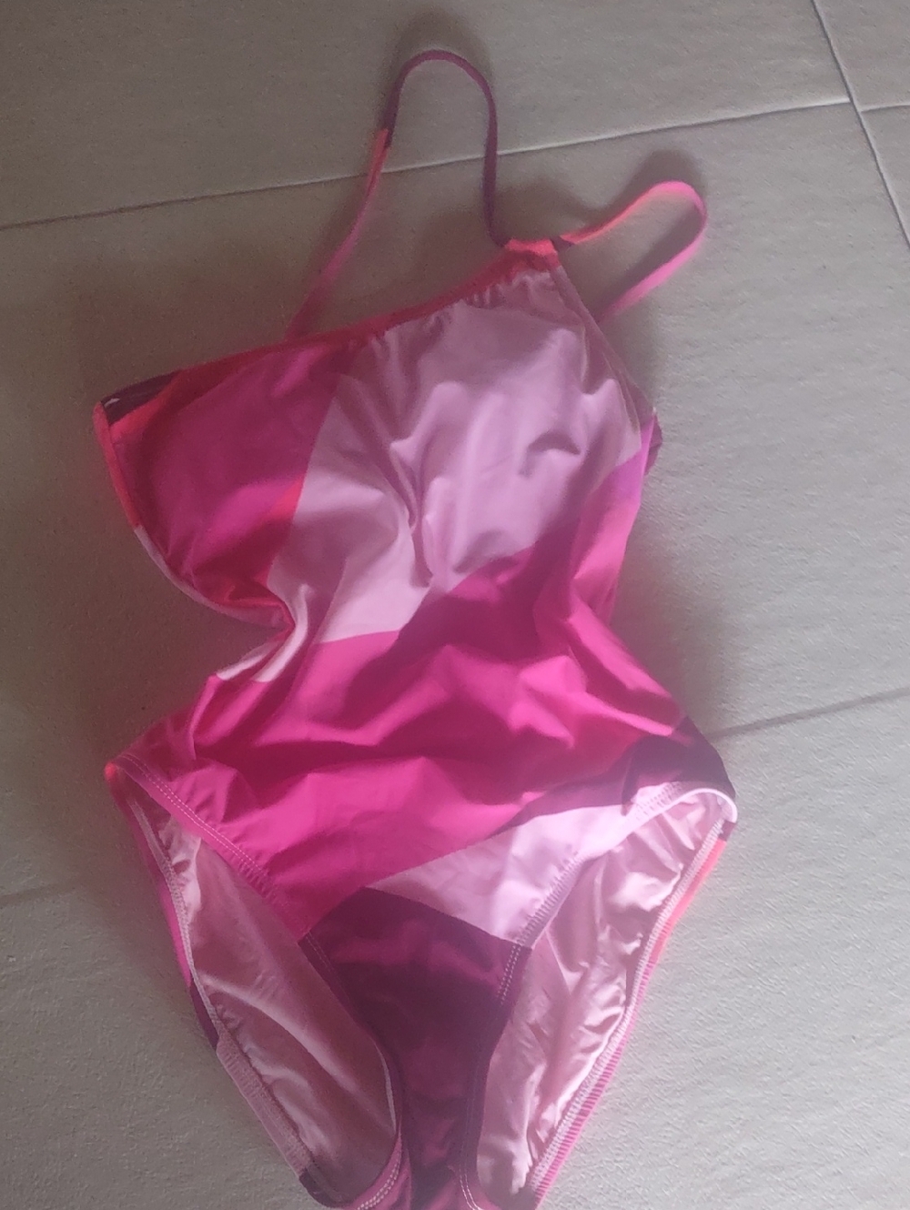 La Blanca Lace up Back Pink Colorblock One-Piece One shoulder Swimsuit 6